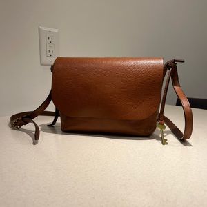 Vintage fossil brown leather crossbody purse